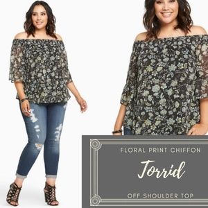 NWOT Torrid Floral Print Chiffon Off Shoulder Top